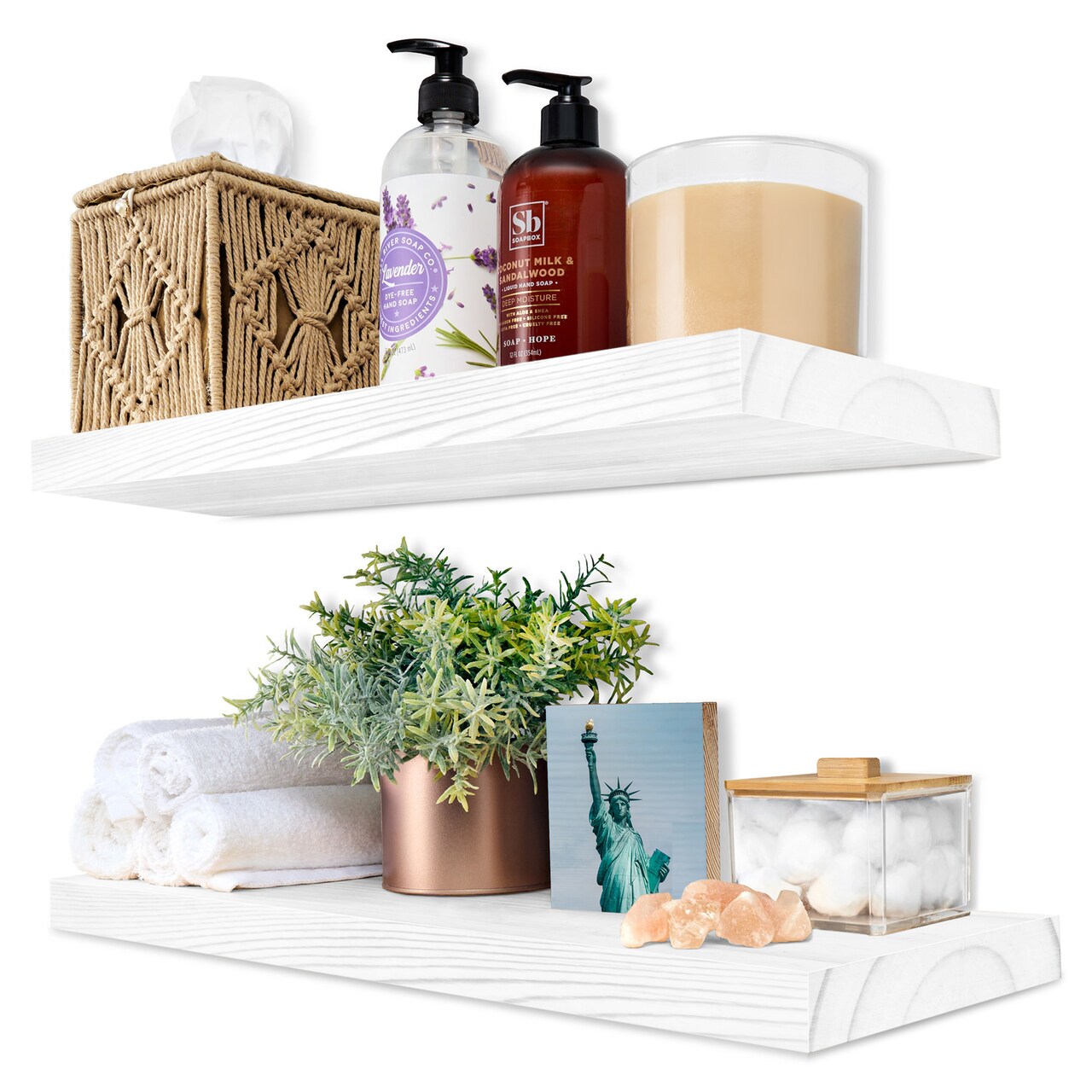 Sorbus Wood Floating Shelves for Wall - 16” Solid Wood Wall Shelves for Bathroom Decor, Books, Bedroom & Living Room - Set of 2 Black Wall Mounted Kitchen Shelves - Durable 100% Premium Solid Pine